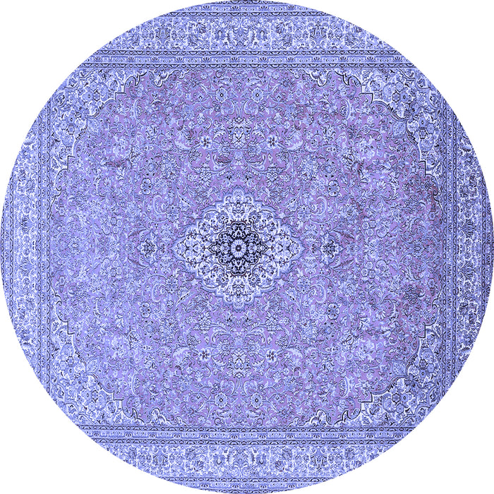 Round Machine Washable Medallion Blue Traditional Rug, wshtr991blu