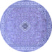 Round Machine Washable Medallion Blue Traditional Rug, wshtr991blu