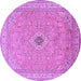 Round Machine Washable Medallion Purple Traditional Area Rugs, wshtr991pur