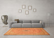 Machine Washable Medallion Orange Traditional Area Rugs in a Living Room, wshtr991org