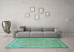 Machine Washable Medallion Turquoise Traditional Area Rugs in a Living Room,, wshtr991turq