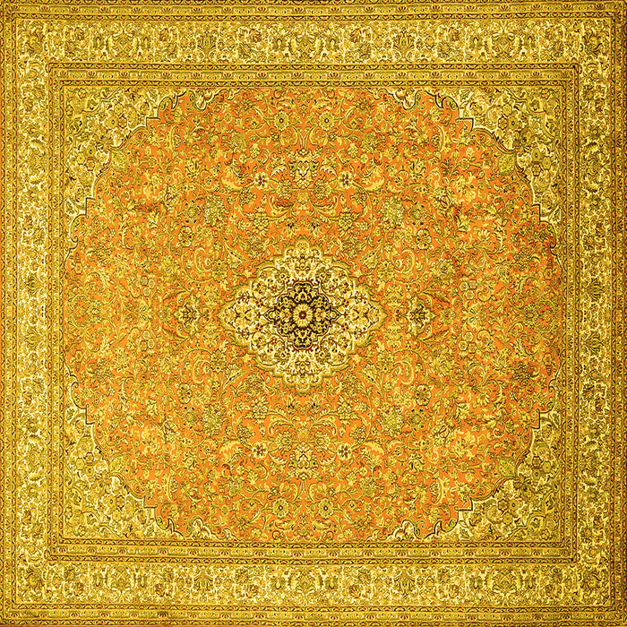 Square Machine Washable Medallion Yellow Traditional Rug, wshtr991yw
