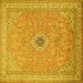 Square Machine Washable Medallion Yellow Traditional Rug, wshtr991yw