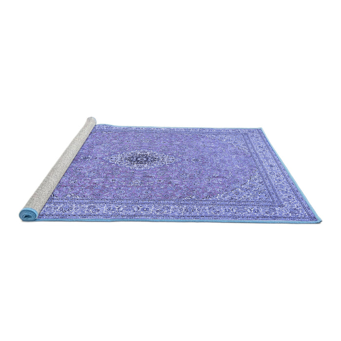 Sideview of Machine Washable Medallion Blue Traditional Rug, wshtr991blu