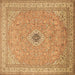 Square Machine Washable Medallion Brown Traditional Rug, wshtr991brn