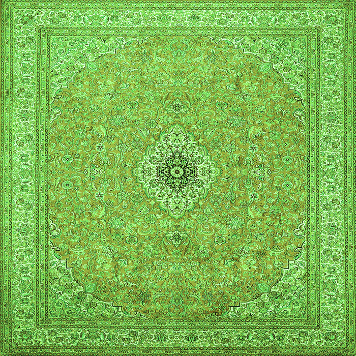 Round Machine Washable Medallion Green Traditional Area Rugs, wshtr991grn