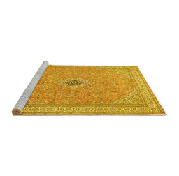 Sideview of Machine Washable Medallion Yellow Traditional Rug, wshtr991yw