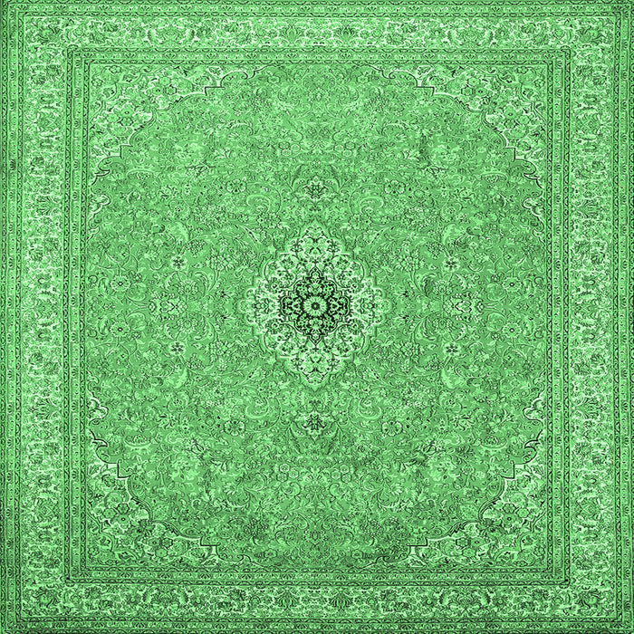 Square Machine Washable Medallion Emerald Green Traditional Area Rugs, wshtr991emgrn