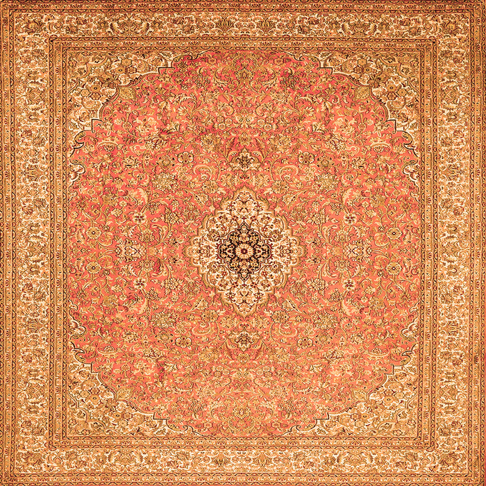 Round Machine Washable Medallion Orange Traditional Area Rugs, wshtr991org