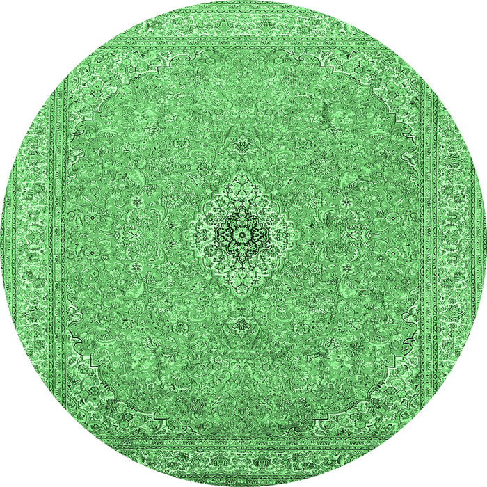 Round Machine Washable Medallion Emerald Green Traditional Area Rugs, wshtr991emgrn