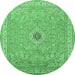 Round Machine Washable Medallion Emerald Green Traditional Area Rugs, wshtr991emgrn