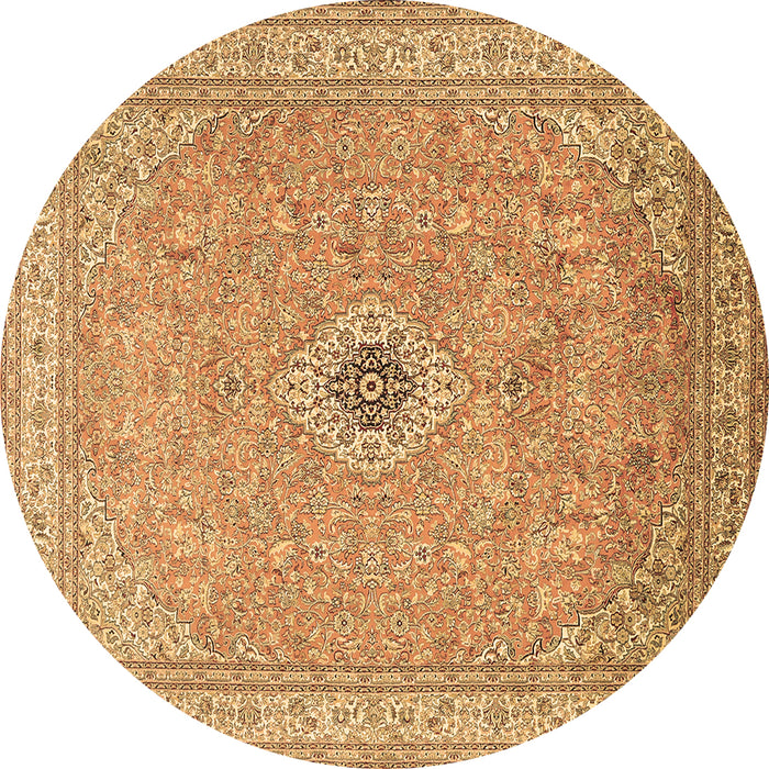 Round Machine Washable Medallion Brown Traditional Rug, wshtr991brn