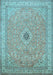 Machine Washable Medallion Light Blue Traditional Rug, wshtr991lblu