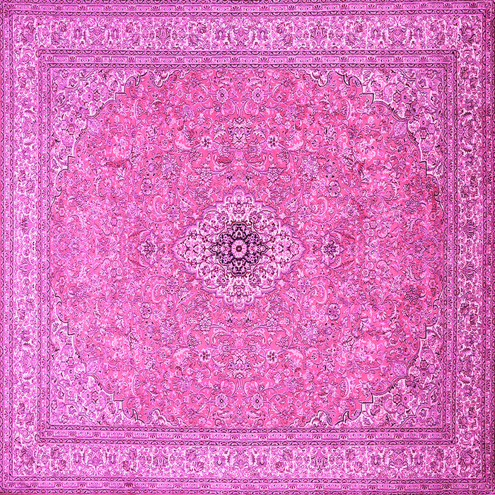 Square Machine Washable Medallion Pink Traditional Rug, wshtr991pnk