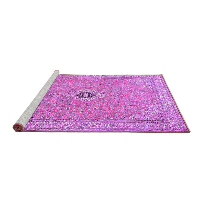 Sideview of Machine Washable Medallion Purple Traditional Area Rugs, wshtr991pur