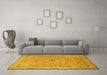 Machine Washable Medallion Yellow Traditional Rug in a Living Room, wshtr991yw