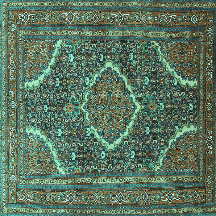 Square Machine Washable Medallion Turquoise Traditional Area Rugs, wshtr992turq