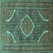 Square Machine Washable Medallion Turquoise Traditional Area Rugs, wshtr992turq