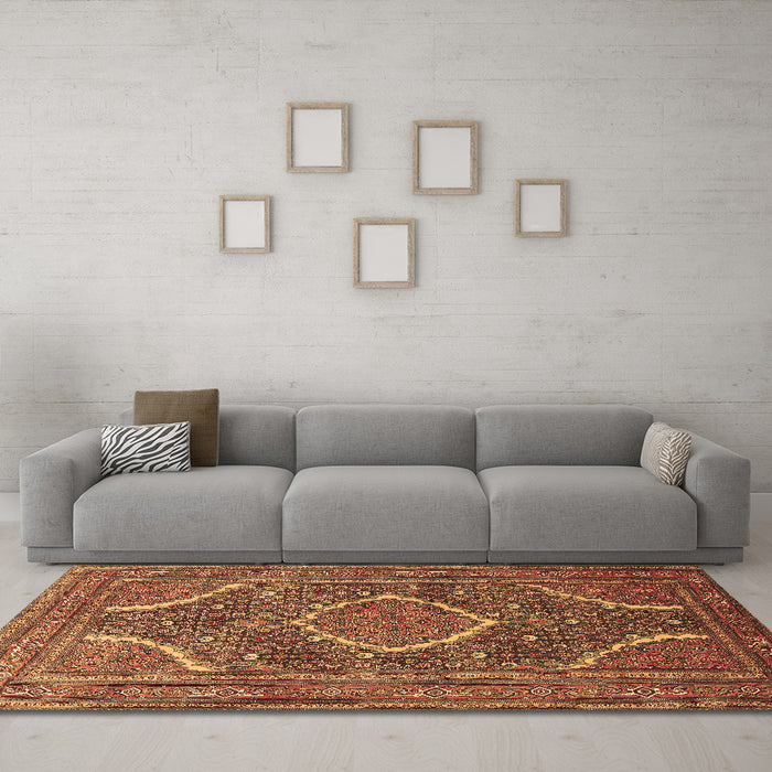 Machine Washable Medallion Brown Traditional Rug in a Living Room,, wshtr992brn