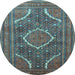 Round Medallion Light Blue Traditional Rug, tr992lblu