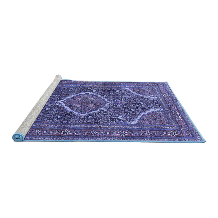 Sideview of Machine Washable Medallion Blue Traditional Rug, wshtr992blu