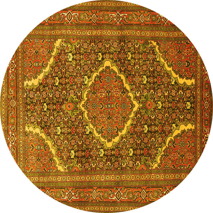 Round Machine Washable Medallion Yellow Traditional Rug, wshtr992yw