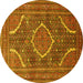 Round Machine Washable Medallion Yellow Traditional Rug, wshtr992yw