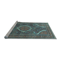 Sideview of Machine Washable Medallion Light Blue Traditional Rug, wshtr992lblu