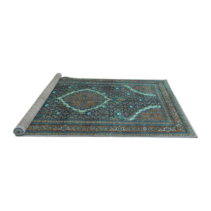 Sideview of Machine Washable Medallion Light Blue Traditional Rug, wshtr992lblu