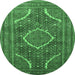 Round Machine Washable Medallion Emerald Green Traditional Area Rugs, wshtr992emgrn