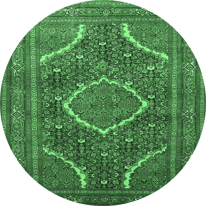 Round Medallion Emerald Green Traditional Rug, tr992emgrn