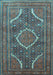 Machine Washable Medallion Light Blue Traditional Rug, wshtr992lblu