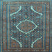 Square Machine Washable Medallion Light Blue Traditional Rug, wshtr992lblu