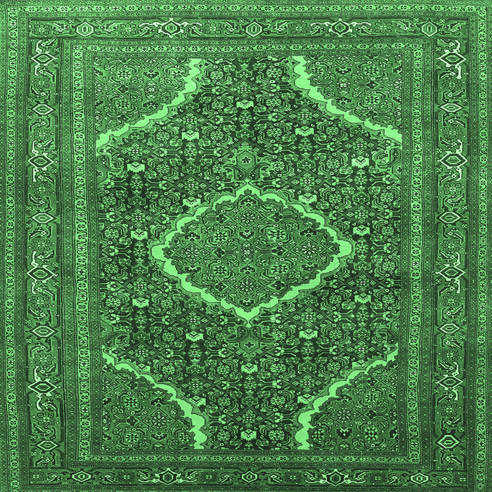Square Machine Washable Medallion Emerald Green Traditional Area Rugs, wshtr992emgrn