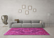 Machine Washable Medallion Pink Traditional Rug in a Living Room, wshtr992pnk