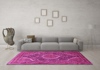 Machine Washable Medallion Pink Traditional Rug, wshtr992pnk