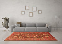 Machine Washable Medallion Orange Traditional Rug, wshtr992org