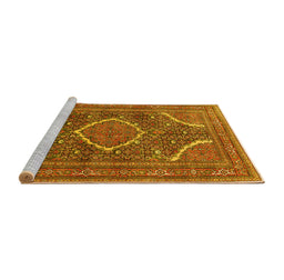 Sideview of Machine Washable Medallion Yellow Traditional Rug, wshtr992yw