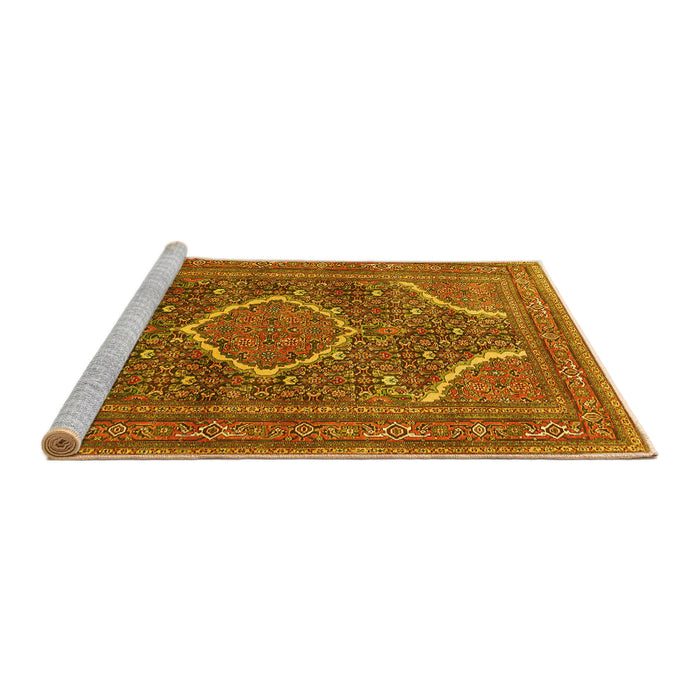 Sideview of Machine Washable Medallion Yellow Traditional Rug, wshtr992yw