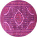 Round Machine Washable Medallion Pink Traditional Rug, wshtr992pnk