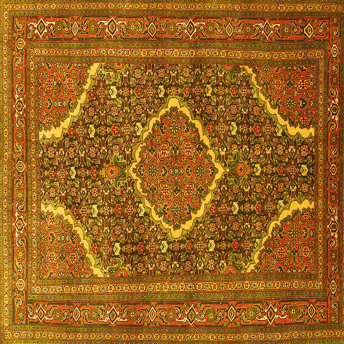 Square Machine Washable Medallion Yellow Traditional Rug, wshtr992yw