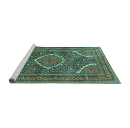 Sideview of Machine Washable Medallion Turquoise Traditional Area Rugs, wshtr992turq