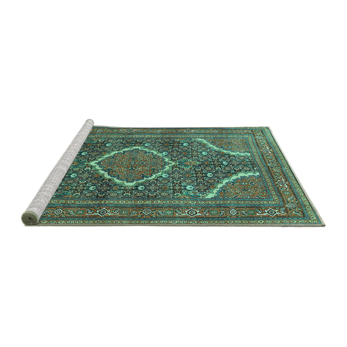 Sideview of Machine Washable Medallion Turquoise Traditional Area Rugs, wshtr992turq