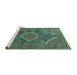 Sideview of Machine Washable Medallion Turquoise Traditional Area Rugs, wshtr992turq