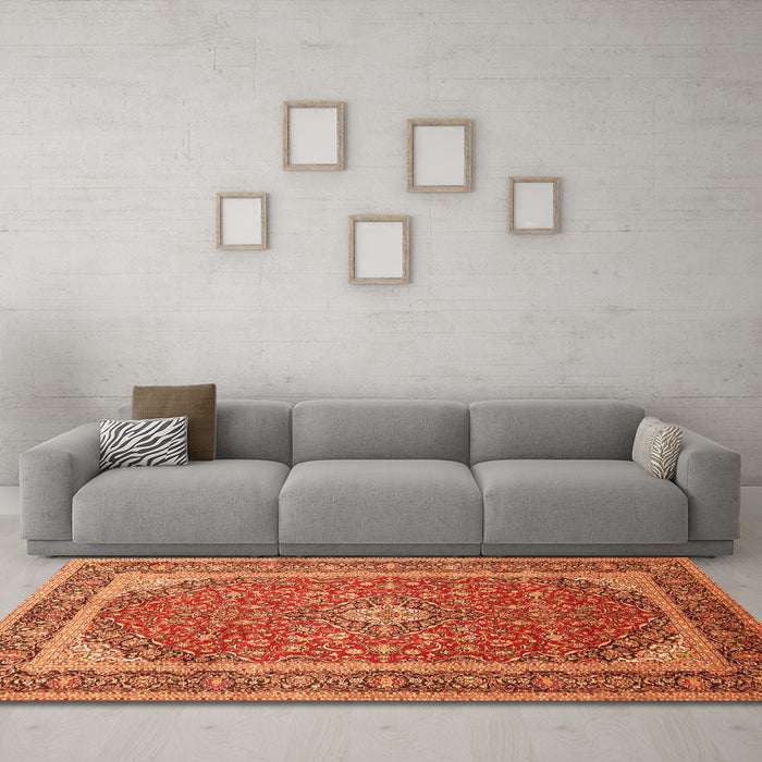Machine Washable Persian Orange Traditional Area Rugs in a Living Room, wshtr993org