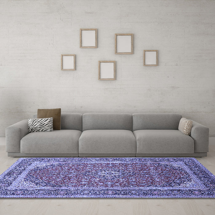 Machine Washable Persian Blue Traditional Rug in a Living Room, wshtr993blu