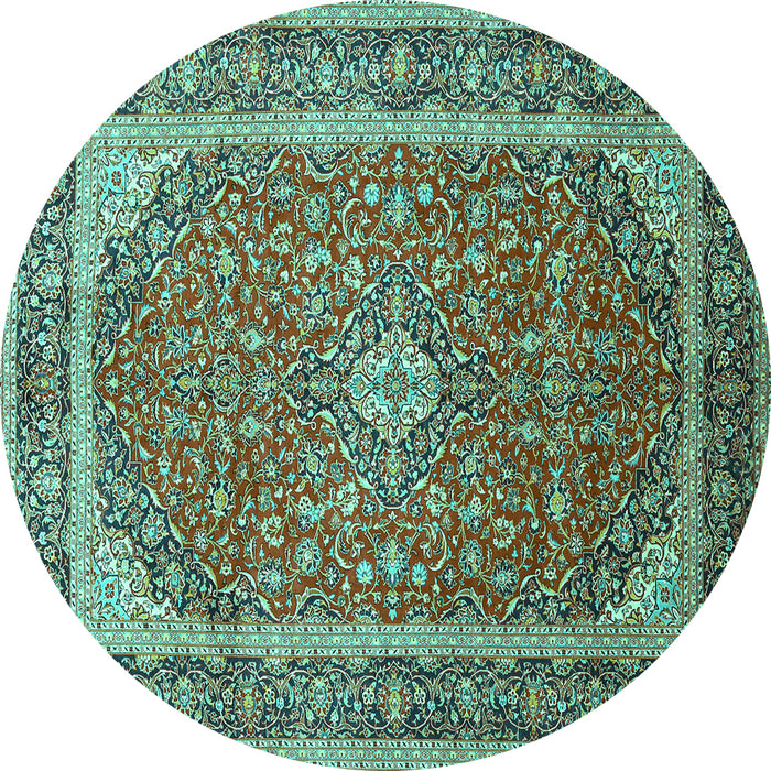 Round Machine Washable Persian Turquoise Traditional Area Rugs, wshtr993turq
