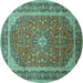 Round Machine Washable Persian Turquoise Traditional Area Rugs, wshtr993turq