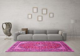 Machine Washable Persian Pink Traditional Rug in a Living Room, wshtr993pnk