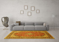 Machine Washable Persian Yellow Traditional Rug, wshtr993yw